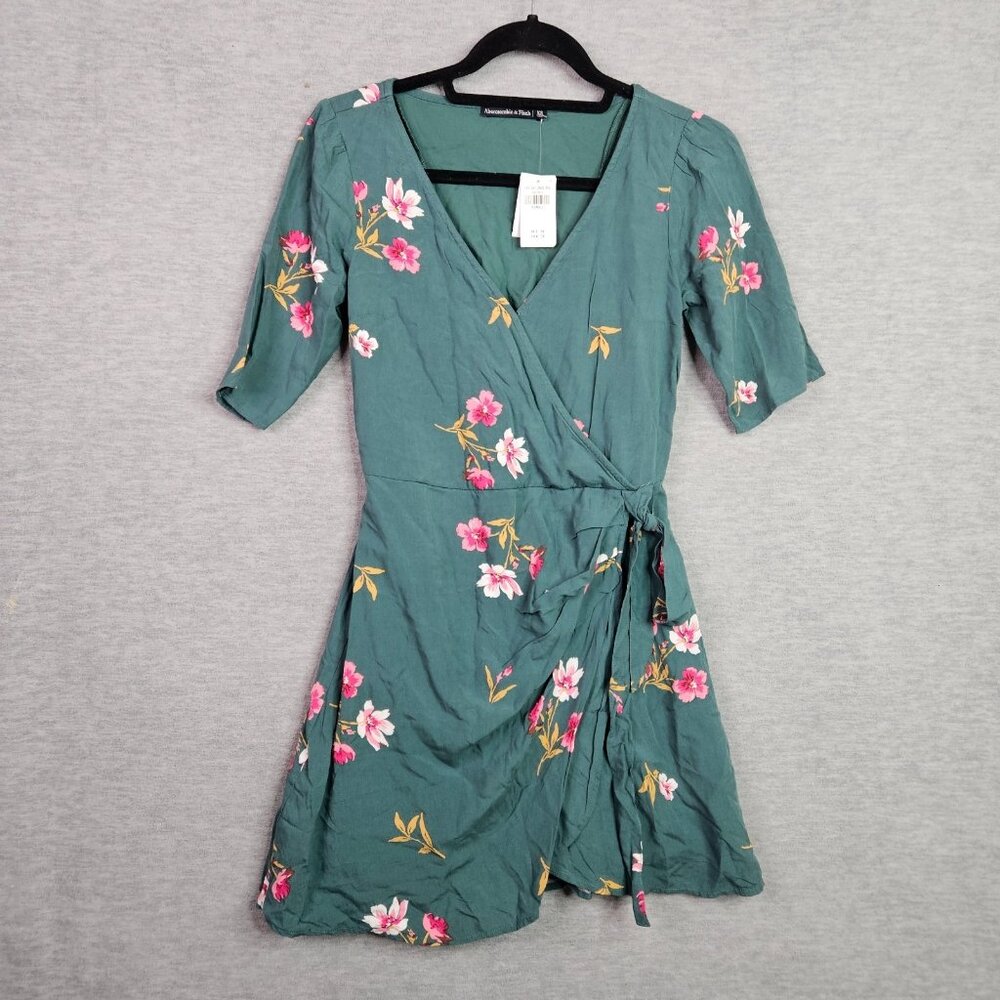 Abercrombie & Fitch Floral Wrap Elbow Sleeve Mini Dress Size XS NEW